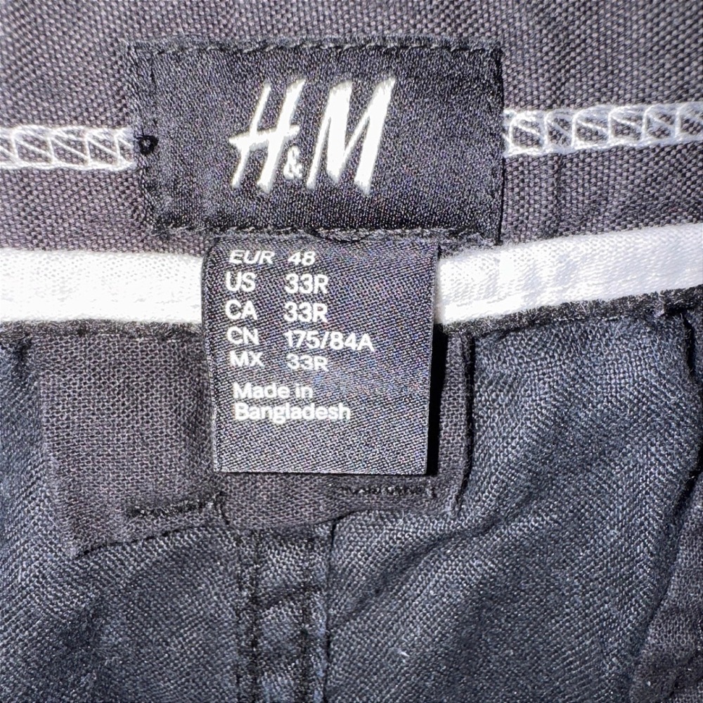 H&M Black 100% Linen Straight Leg Drawstring Pants 33R Womens Mens Casual - Picture 3 of 13